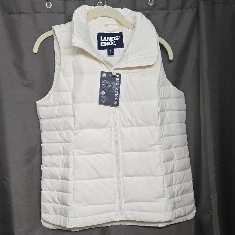 Lands' End Cream Quilted Puffer Vest Lightweight Insulation